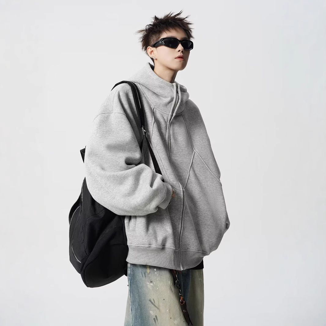 Winter Deconstruction Hooded Jacket Sweatshirt Cardigan Design Sense Patchwork Hoodie_voghion.com