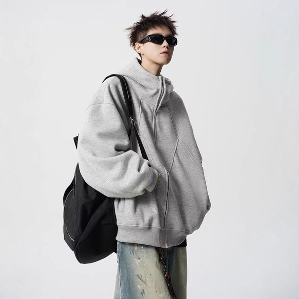 Winter Deconstruction Hooded Jacket Sweatshirt Cardigan Design Sense Patchwork Hoodie_voghion.com