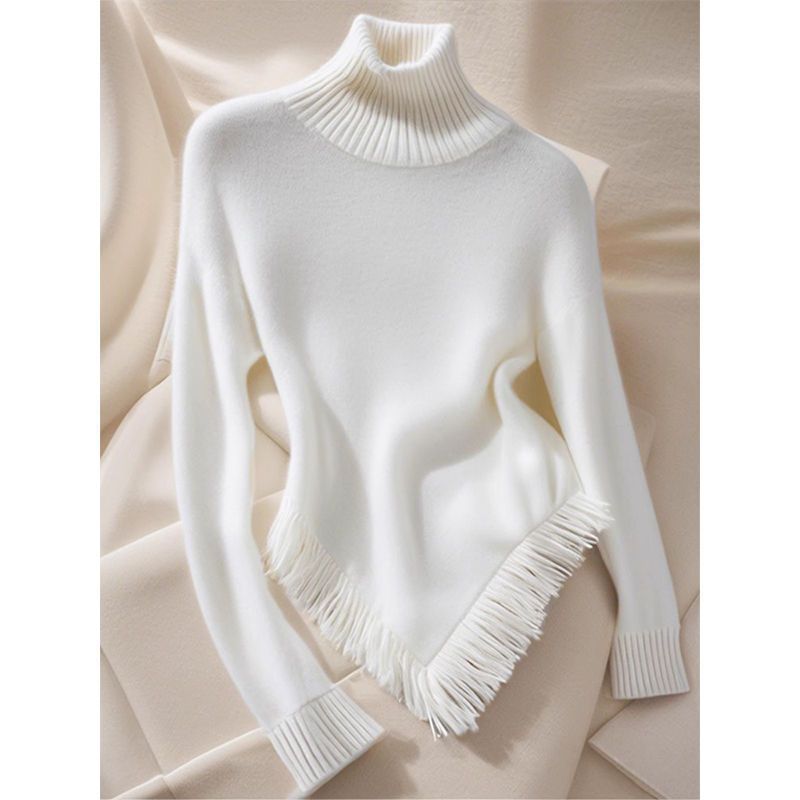 Dammekleeder Hierscht- a Wanterschick villfälteg Quasten rout gestrickt Top Versioun vun engem héije Kraang décke Basis Pullover_voghion.com