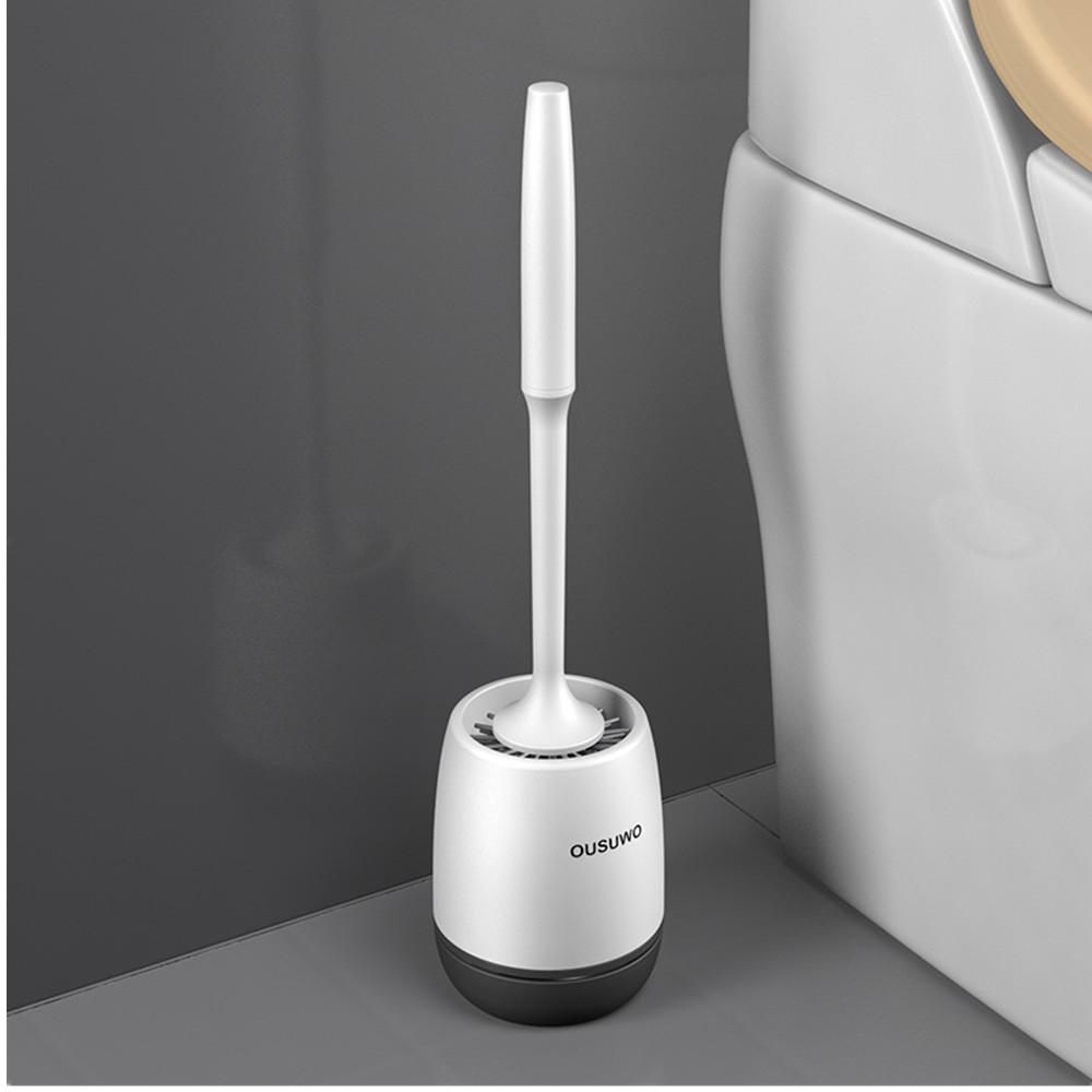 Scopino per WC con testa in silicone, strumento di pulizia a scarico rapido, accessori per il bagno da parete o da pavimento_voghion.com