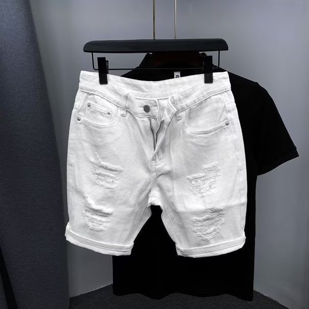 Version coréenne des capris slim fit tendance en denim d'été pour hommes, shorts Instagram tendance, pantalons de cheval décontractés polyvalents_voghion.com