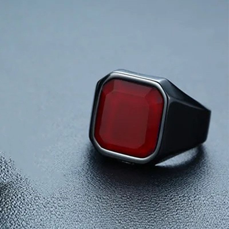 New Style Jewelry Simple Square Personalized Black Agate Men's Plated Ring_voghion.com