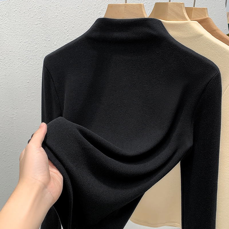 Women's Double-Layer Fleece Thermal Top - Ultra-Soft Round Neck Long Sleeve Base Layer, Stretchy & Warm, Slim Fit Essential For Autumn/Winter_voghion.com