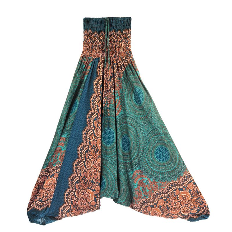 Abbigliamento da yoga casual in cotone rayon da donna, tuta etnica con pantaloni bohémien_voghion.com