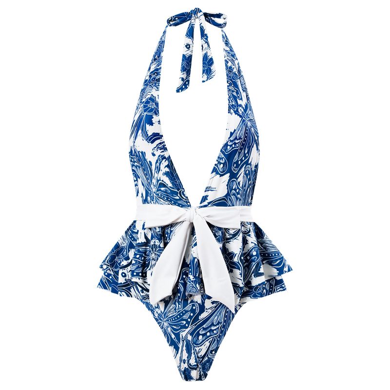 2023 Nieuw badpak met vetersluiting voor dames, strakke bedrukking, bikini, badmode, chiffon, lange jurk_voghion.com
