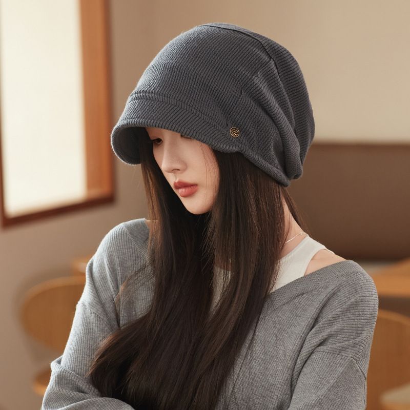 Hat Women's Spring and Autumn Thin New Japanese Style Cold Hat Shows Face Small Pullover Hat Big Head Wai Heap Hat Plain_voghion.com