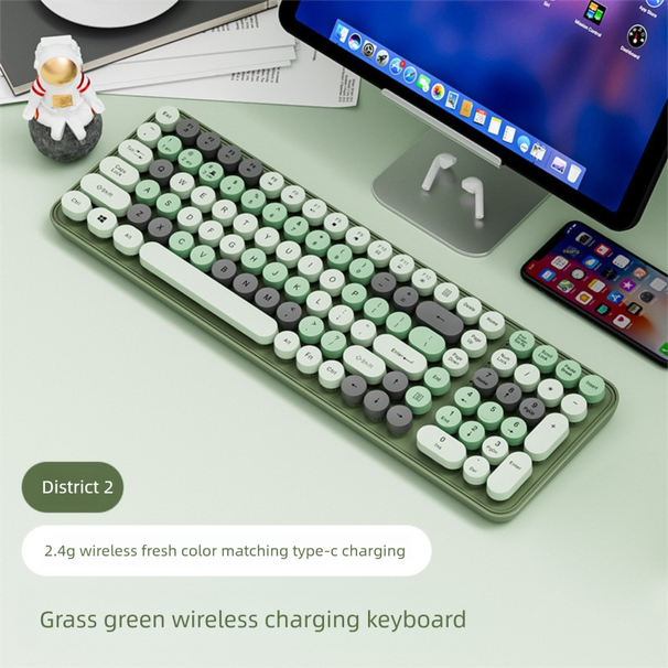 Wireless Keyboard Mechanical Feel Silent Computer Bluetooth Charging High-Value Girls Office Punk Mouse Set_voghion.com