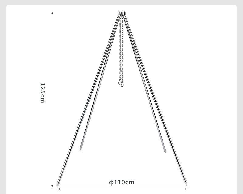 Koman Outdoor BBQ Camping Four-Legged Large Stainless Steel Self-Driving Barbecue Rack Tripod Campfire Hanging Pot Stand_voghion.com