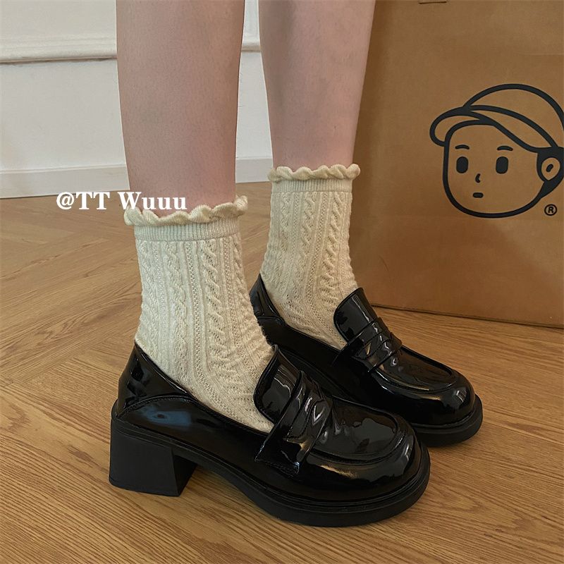Mary Jane Ttwuuu Retro Chunky Heel Black Thin Shoes_voghion.com