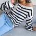 Autumn And Winter Off-Shoulder Casual Loose Striped Knitted Sweater Women's Fashion_voghion.com