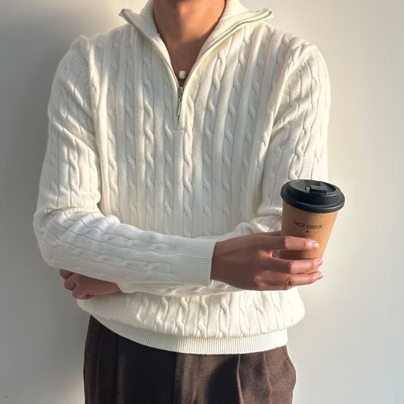 Half rits trui voor heren herfst nieuwe stijl, veelzijdig, dik Fried Dough Twists ontwerp, revers trui jas_voghion.com