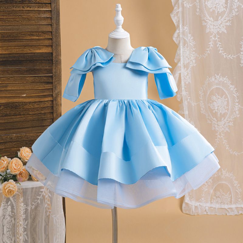 Mother & Kids New Girls Dress Satin Sling Bow Hard Net Puffy Princess Dress Children's Party Performance Costume_voghion.com