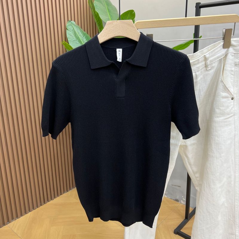 Herrenbekleidung Hemd V-Ausschnitt Kurzarm Strickpullover Herren Möwenkragen British Business Casual Sommer Eisseide_voghion.com