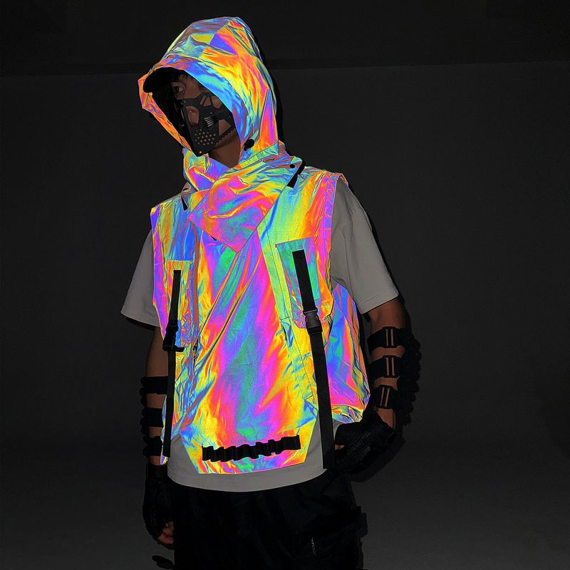 Men's Clothing colorful reflective vest for men and women outdoor multifunctional tactical hooded vest workwear pullover vest_voghion.com