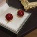 the Same Festive Red Acacia Bean Button Personality Gold Plated Earrings Silver Ear Ornaments Do Not Fade_voghion.com