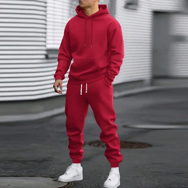 Men's Casual Hooded Sweatshirt & Jogger Set - Soft & Breathable Polyester Blend, Comfortable Two-Piece Outfit , Relaxed Fit For Gym, Running, Travel_voghion.com