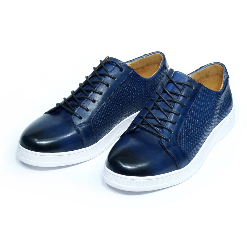 New casual men's shoes, top layer cowhide woven pattern embossed lace up leather shoes, men's extra large size, small size, breathable sneakers_voghion.com
