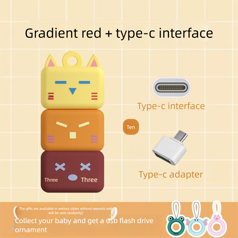 Cartoon Flash 64GB Stacking Cat Cute Student USB Drive Gift For Mobile Phone And Computer Dual-use 16GB/32GB/128GB_voghion.com