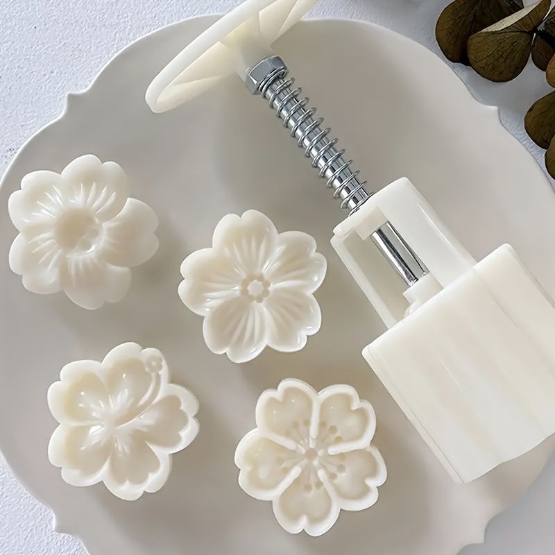 Cherry Blossom Shaped Moon Cake Mold,DIY Flower Shaped Hand Press Cookie,Chinese Mid Autumn Festival Pastry Tools, Baking Tools, Kitchen Accessories_voghion.com