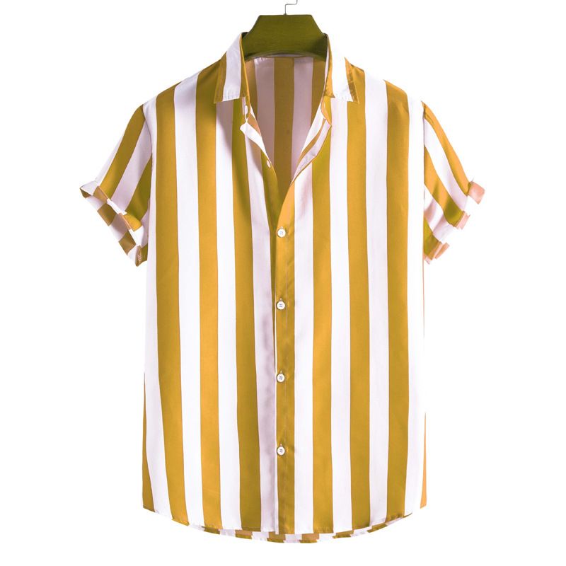 Camicia a righe da uomo, estiva, nuova moda, semplice, con colori a contrasto, ampia, a maniche corte, con risvolto, monopetto_voghion.com