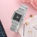 Hip-Hop Alloy Steel Band For Women, Korean Style, Simple Design, Rhinestone Square Dial, Trendy Quartz Watch_voghion.com