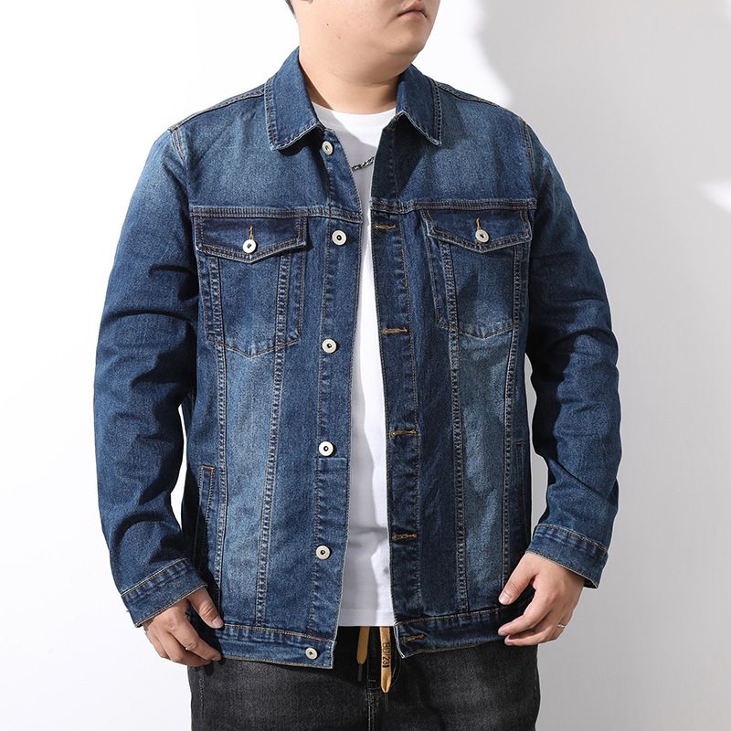 Giacca in denim di tendenza per uomo, taglie forti, versione elasticizzata in rete_voghion.com