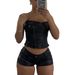 Dammekleeder 2024 neit PU-Reissverschluss mat Opklappen, Slim Fit, Tube-Top, Hotpants, Zwee-Stéck-Set_voghion.com