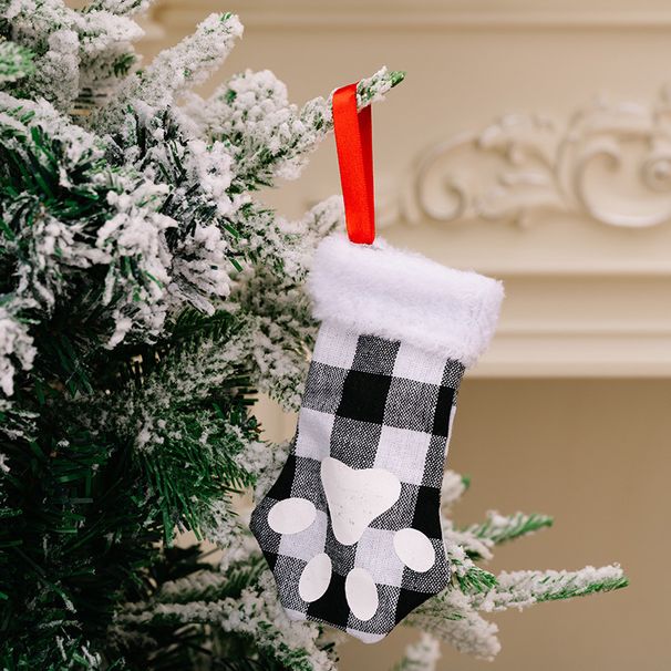 Weihnachtsdeko-Zubehör, Weihnachtsdeko-Strumpf, kleine Katzenkralle, Weihnachtsstrumpf, karierter Geschenkstrumpf_voghion.com