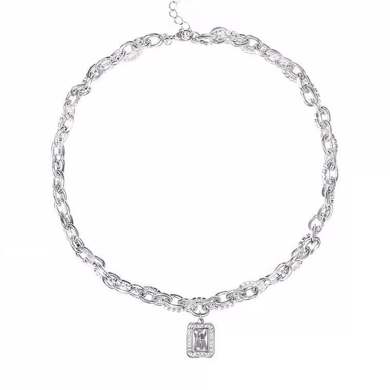 Bijoux unisexes, bijoux tendance, collier avec chaîne enroulée en diamant et pierres précieuses, design de niche simple, accessoires polyvalents pour hommes et femmes_voghion.com