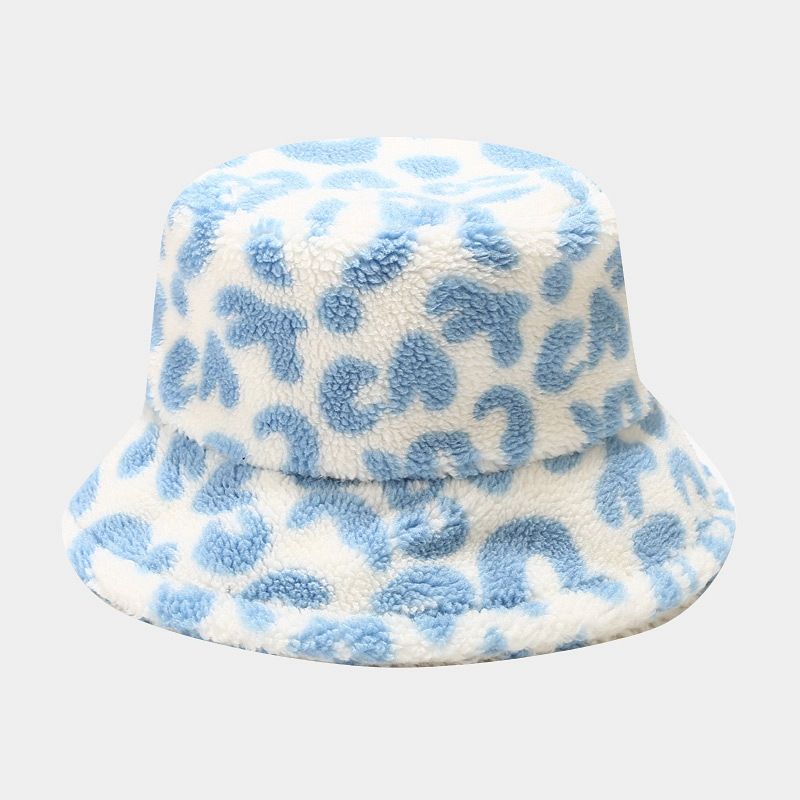 New light-colored leopard print bucket hat women's trendy fashion wear hat autumn and winter thickened lamb wool basin hat_voghion.com