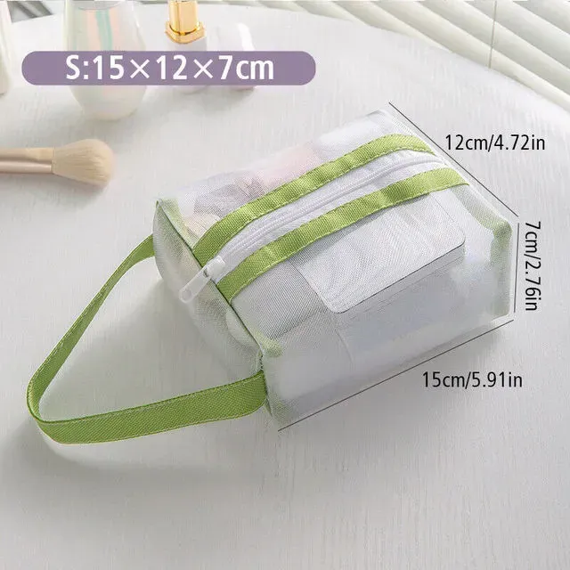 Trousse de maquillage transparente en maille pour femmes, trousse de voyage pour rouge à lèvres, pochette de rangement décontractée à fermeture éclair, organisateur de toilette, lavage et bain_voghion.com