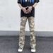 Calça jeans masculina streetwear camuflada - Calça reta de corte folgado com design urbano, tecido de poliéster confortável, estilo casual moderno._voghion.com