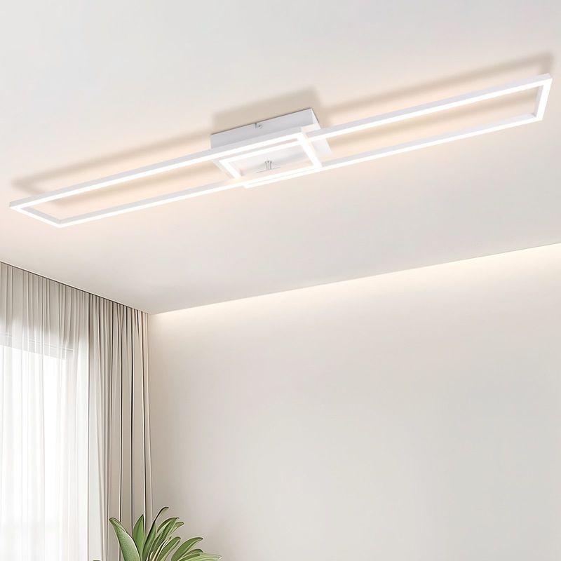 Deckenleuchte LED Deckenlampe Schlafzimmer - Weiß Rahmen Schlafzimmerlampe 32W Moderne Wohnzimmerlampe 3000K Warmweiß Esszimmerlampe Rechteckiges Design_voghion.com