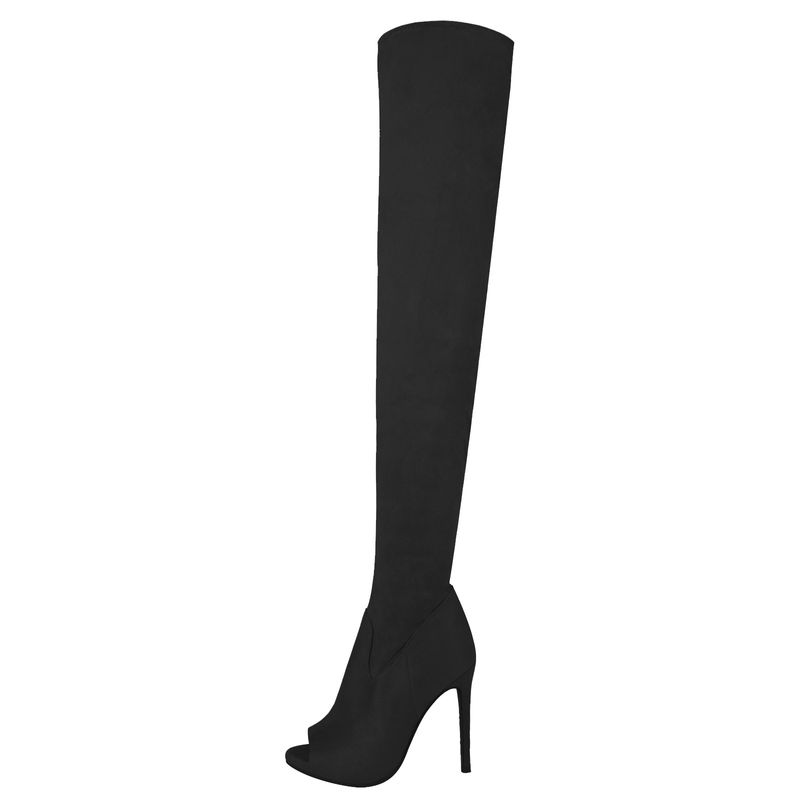 Side zipper fish mouth high skinny heel over knee elastic boots plus size women's boots_voghion.com