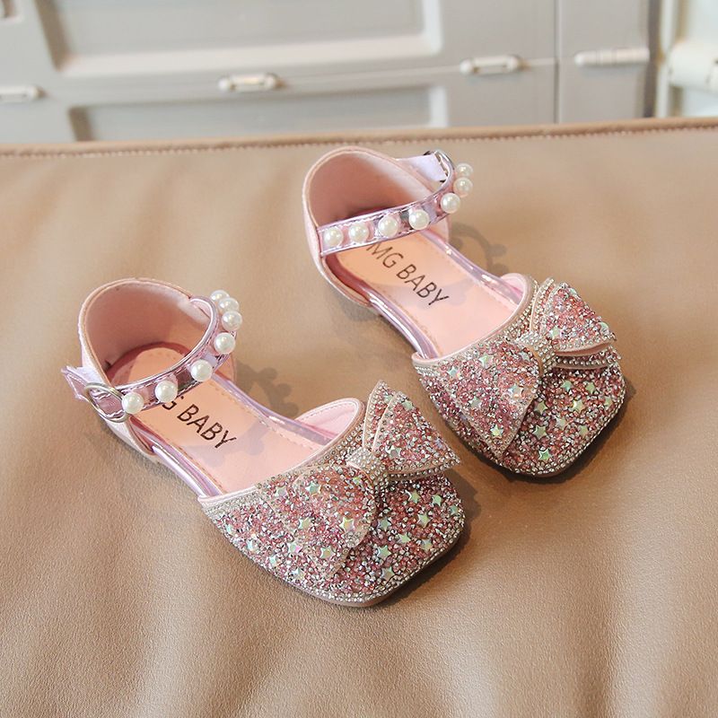 Mother&Kids Sweet rhinestones Princess shoes for girls Big bow small leather shoes for children Sequined small children sandals_voghion.com