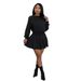 M3071 Women's New Two-Piece Casual Set Long Sleeve Pullover Top Ruched Mini Skirt_voghion.com
