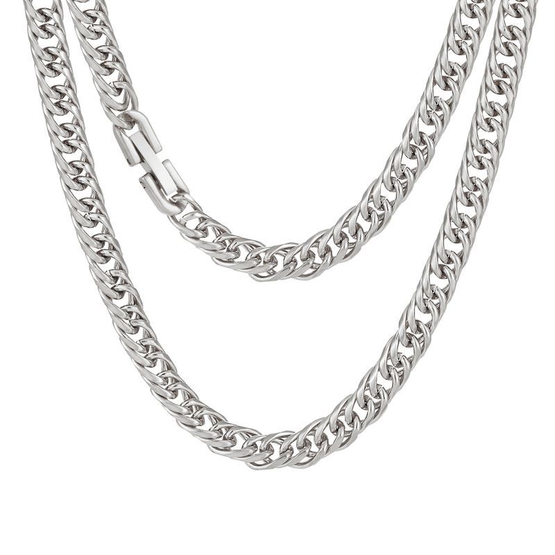 Collier à double boucle épaisse polie de style hip-hop tendance, personnalité simple et polyvalente, acier titane cubain haut de gamme_voghion.com