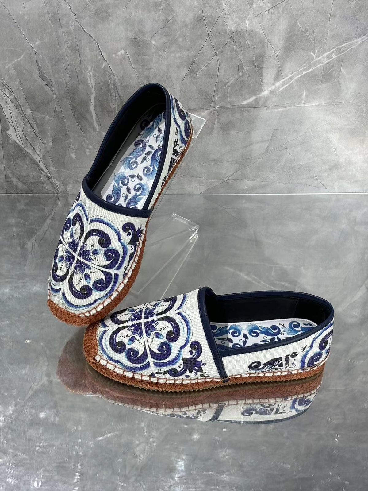 Dámské boty, lanové a modré a bílé porcelánové jednotlivé boty, přeshraniční, ležérní a všestranné, oblíbené, svěží a umělecké, pohodlné a všestranné_voghion.com