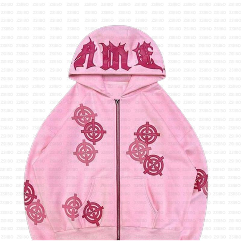 Nuova felpa con cappuccio stampata personalizzata con cerniera hip hop alla moda americana per uomo e donna_voghion.com