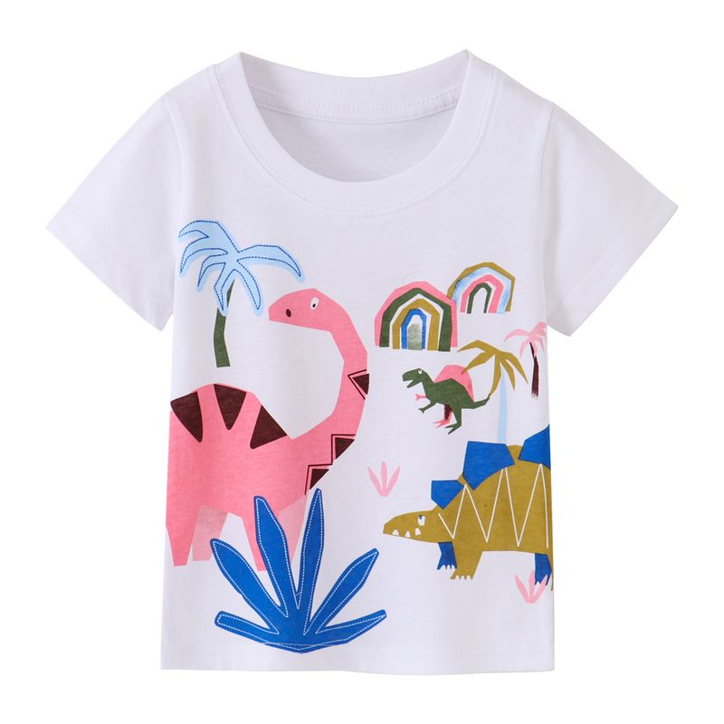 2024 Summer Style Children's T-shirt with Round Neck Printed Short Sleeve Knitted Boys' Bottom Shirt Cotton_voghion.com