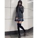 Autumn college style dark gray JK uniform jacket knitted sweater cardigan long sleeved top soft girl set_voghion.com
