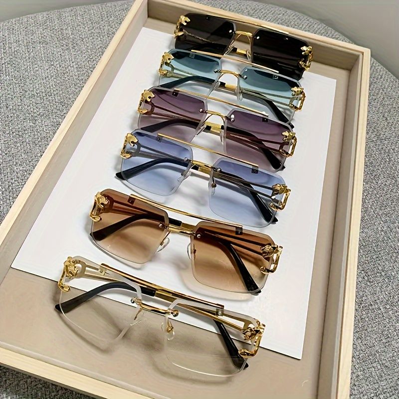 6 paari, elegantseid, lahedaid, moodsaid ja heldeid raamideta moeprille, leopardimustriga jalgadega, meestele ja naistele._voghion.com
