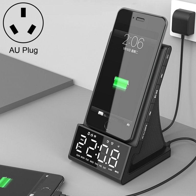X7 Multifunctional Wireless Charging Bluetooth Speaker with Alarm Clock & Radio & Remote Control, Specification: UK Plug_voghion.com