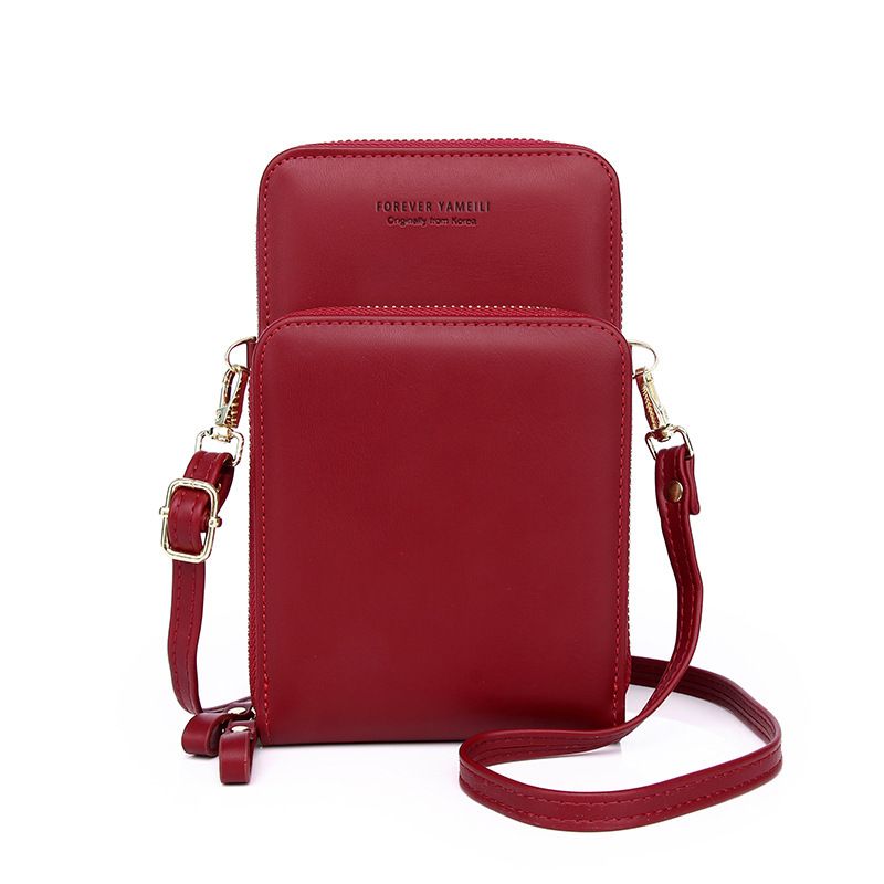 Cell Phone Bag Large Capacity Mobile Phone Bag Solid Color Crossbody Bag Double Zipper Pu Leather Fashion Shoulder Bag Simple Fashion_voghion.com