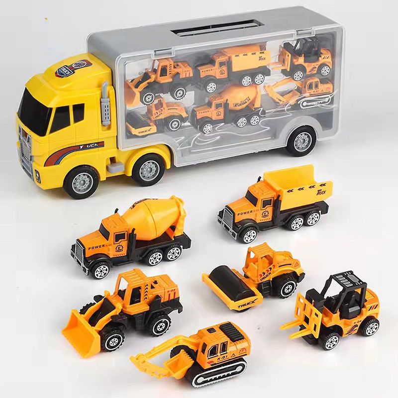 Camionsträger Spillset mat 6 Die-Cast Gefierer Camionsspillsaachen Autoen fir Meedercher Jongen Klengkanner_voghion.com