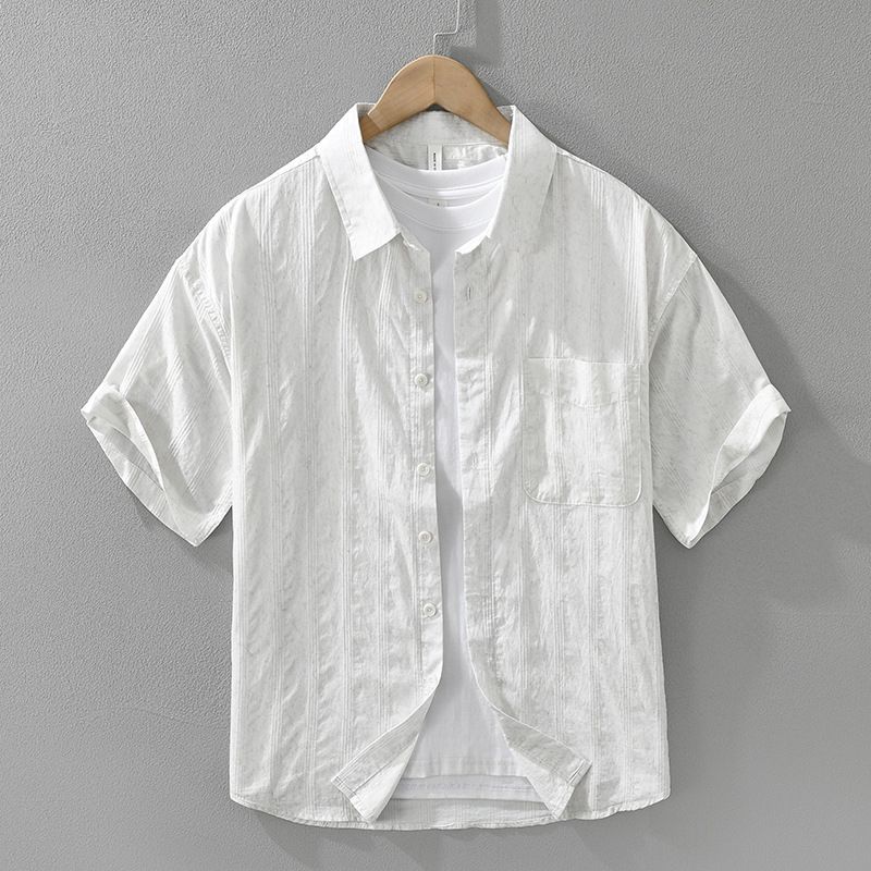 Simple And Fresh Short Sleeved Shirt, Fashionable And Versatile, Artistic And Casual Loose Top, Men's Clothing_voghion.com