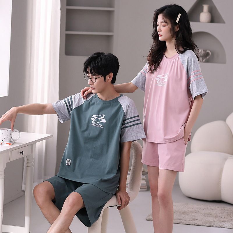 Spring summer men's women's sleepwear, short sleeved shorts, cotton loose and breathable, student plus size couple's_voghion.com