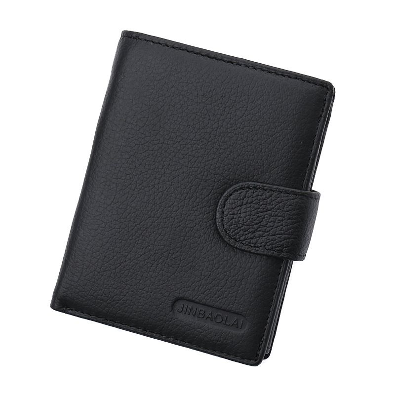 100% Genuine Leather Men Wallet Premium Product Real Cowhide Wallets For Man Short Black Credit Card Cash Receipt Holder_voghion.com