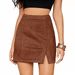 2024 Women's Suede Wrapped Hip Short With High Waist Zipper, Autumn And Winter Sexy A-line Solid Color Skirt_voghion.com