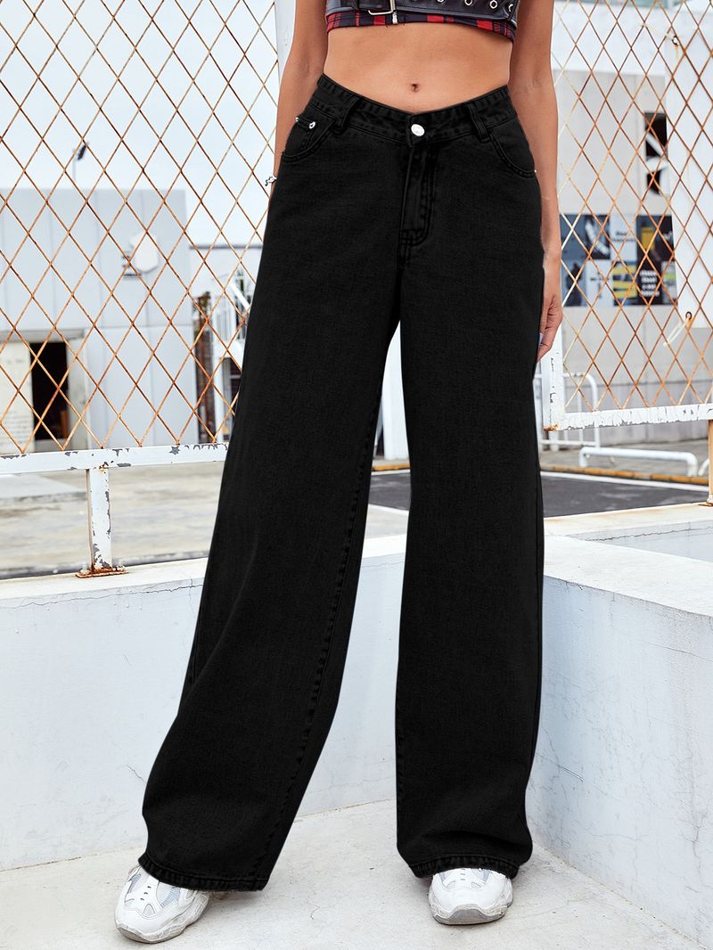 Women's Clothing High Waist Jeans Light Color Washed Loose Wide Leg Large Size Straight Pants_voghion.com